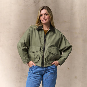 Women's dry wax short work jacket by Filson | Slate olive (Green)