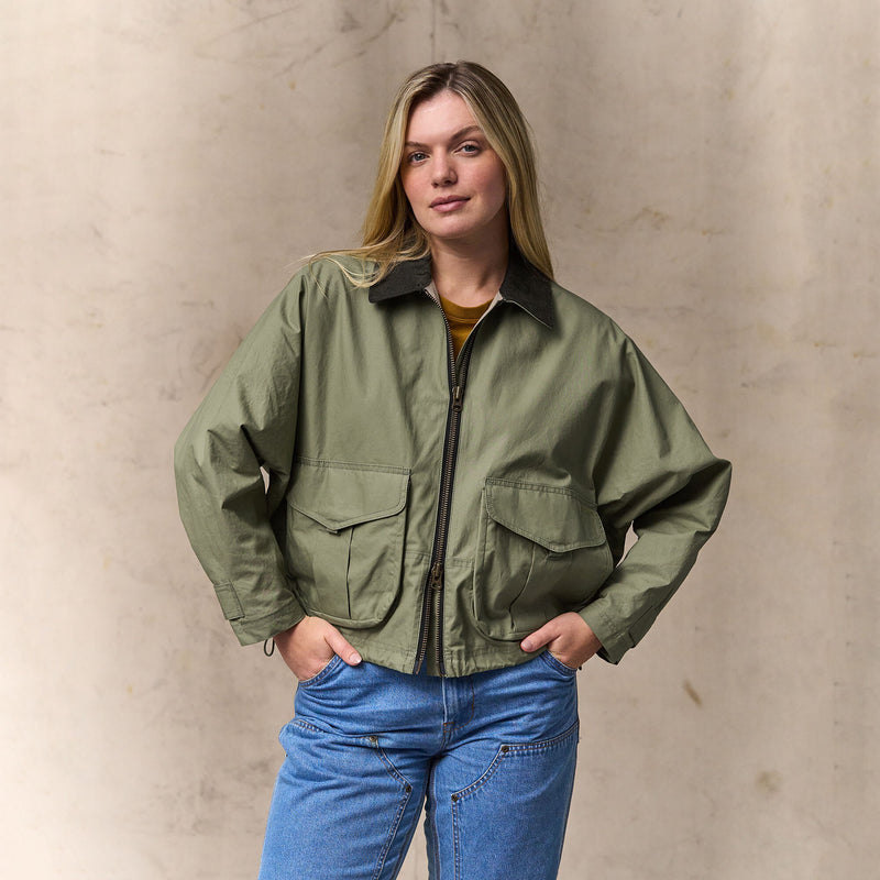 Women's dry wax short work jacket by Filson | Slate olive (Green)