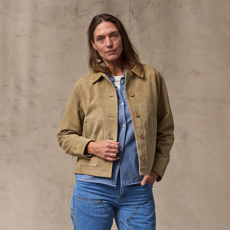 Women's short suede barn jacket by Filson | Light gray (Beige)