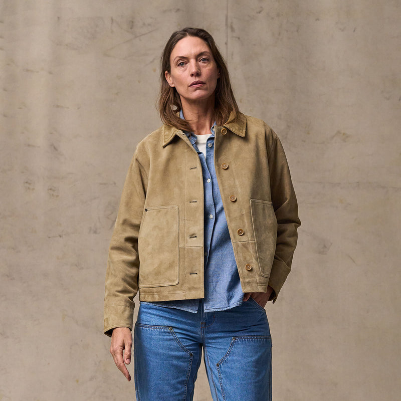 Women's short suede barn jacket by Filson | Light gray (Beige)