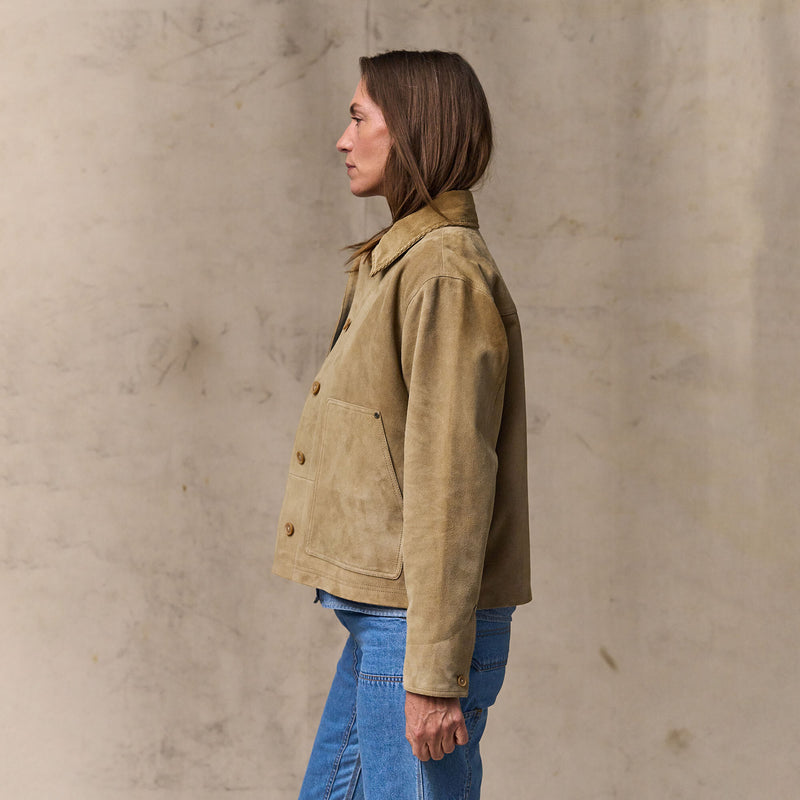 Women's short suede barn jacket by Filson | Light gray (Beige)