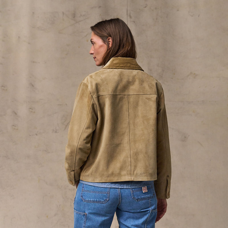 Women's short suede barn jacket by Filson | Light gray (Beige)
