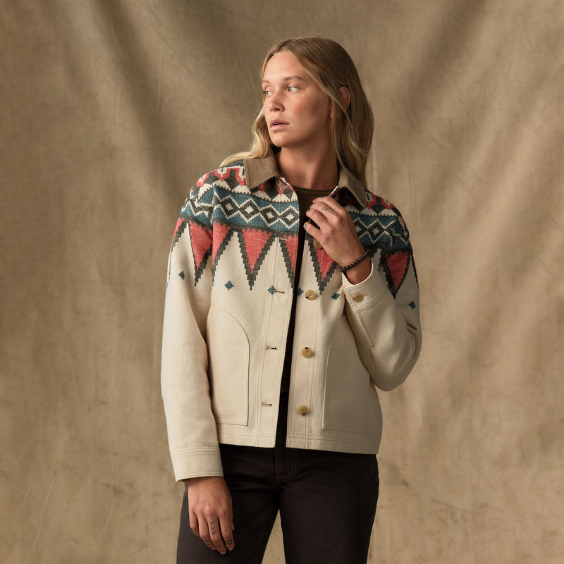 Women's colchuck short jacket by Filson | Sand / teal multi (White)