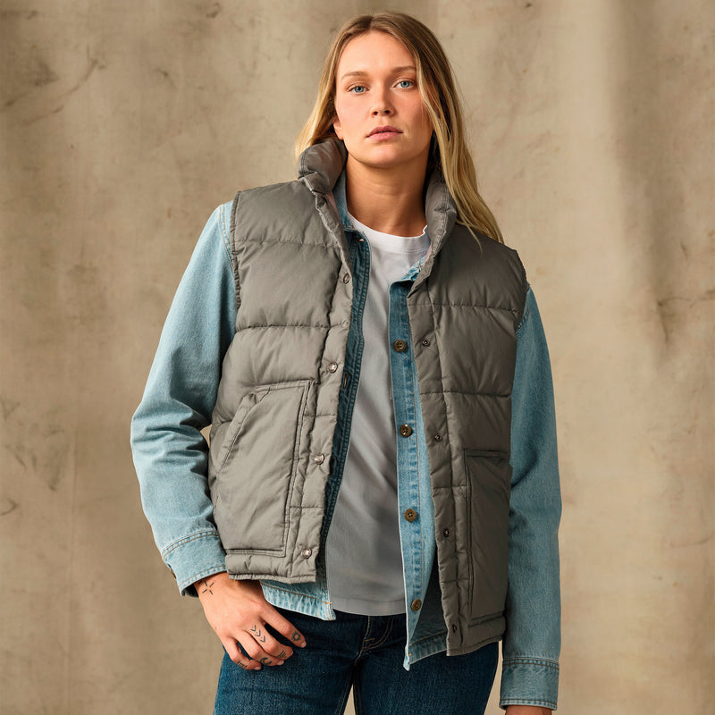 Women's heritage cotton down vest by Filson | Smokey olive (Gray)