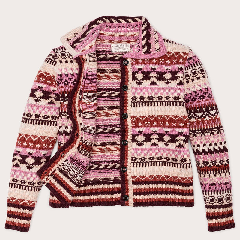 Women's fair isle cardigan by Filson | Burgundy/cream multi (Multicolor)