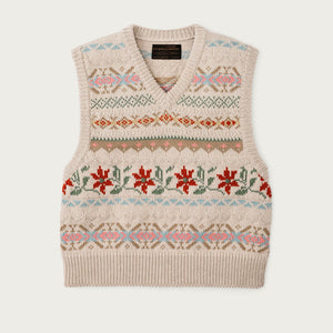 Women's jacquard cotton vest by Filson | Flower jacquard (Beige)