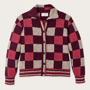 Women’s checkered wool cardigan by Filson | Burgundy / gray chec (Purple)