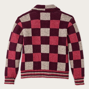 Women’s checkered wool cardigan by Filson | Burgundy / gray chec (Purple)