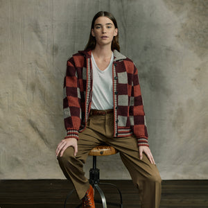 Women’s checkered wool cardigan by Filson | Burgundy / gray chec (Purple)