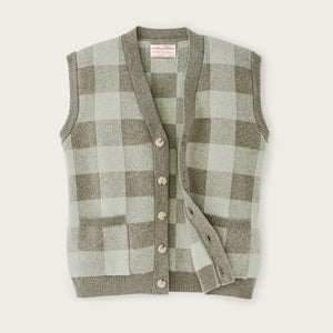 Gilet cardigan femme en laine par Filson | Olive check (Green)