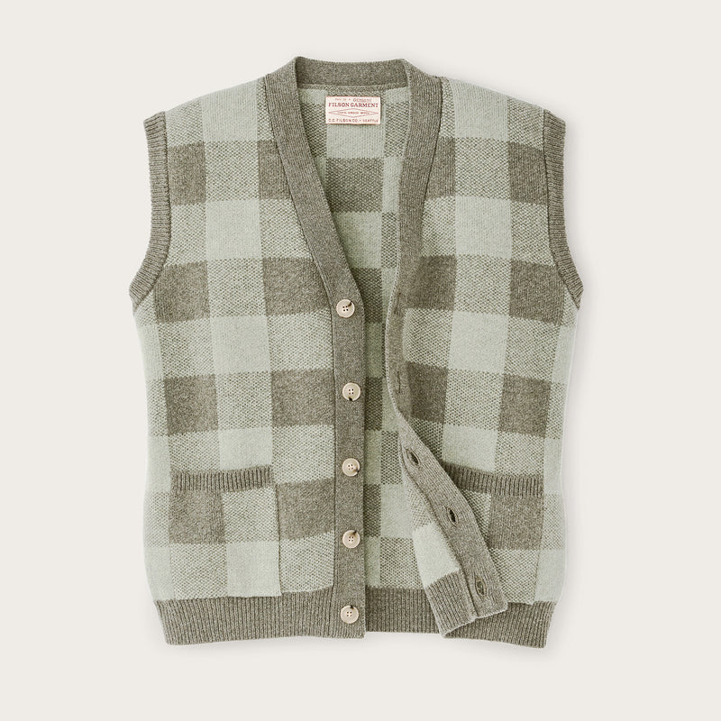 Gilet cardigan femme en laine par Filson | Olive check (Green)