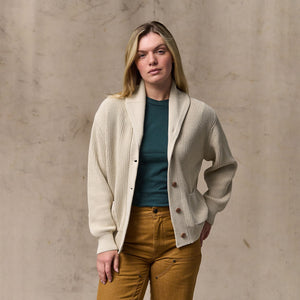 Women's cotton shawl neck cardigan by Filson | Natural (White)