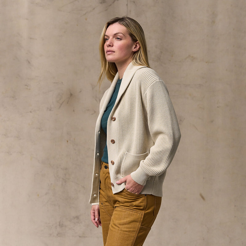 Women's cotton shawl neck cardigan by Filson | Natural (White)