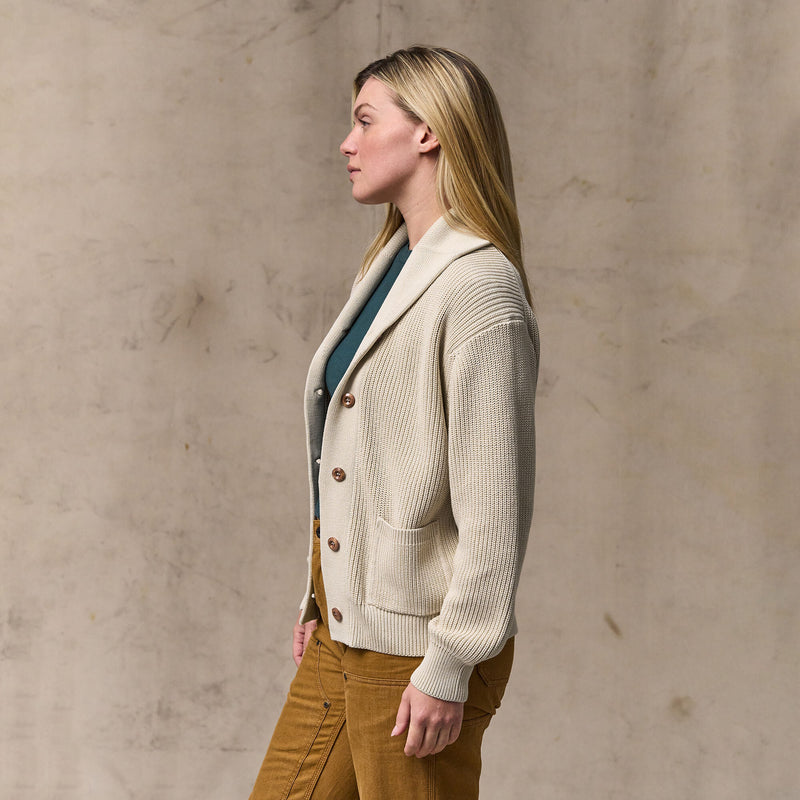 Women's cotton shawl neck cardigan by Filson | Natural (White)