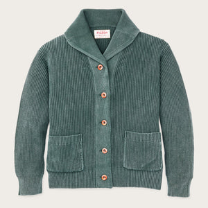Women's cotton shawl neck cardigan by Filson | Juniper (Green)
