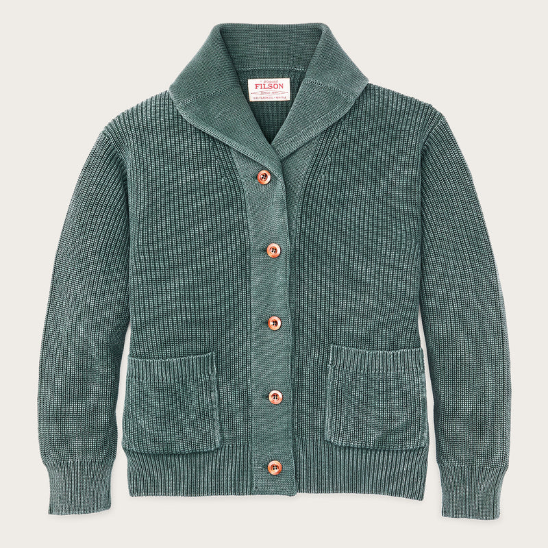Women's cotton shawl neck cardigan by Filson | Juniper (Green)