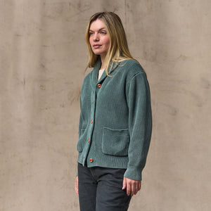 Women's cotton shawl neck cardigan by Filson | Juniper (Green)