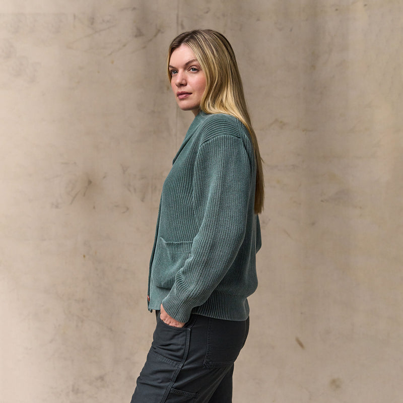 Women's cotton shawl neck cardigan by Filson | Juniper (Green)