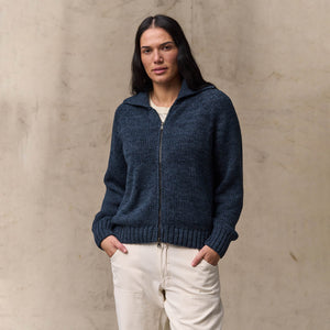 Women's cotton full-zip cardigan by Filson | Navy / marl (Blue)