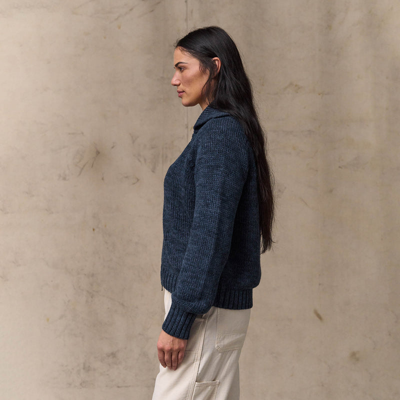 Women's cotton full-zip cardigan by Filson | Navy / marl (Blue)