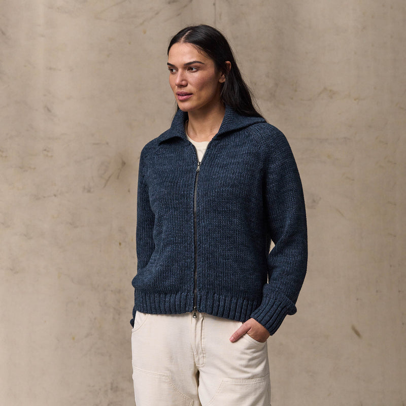 Women's cotton full-zip cardigan by Filson | Navy / marl (Blue)