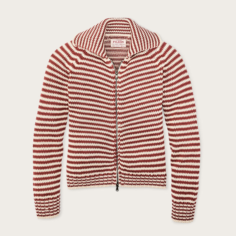 Women's cotton full-zip cardigan by Filson | Brick / sand stripe (Red)