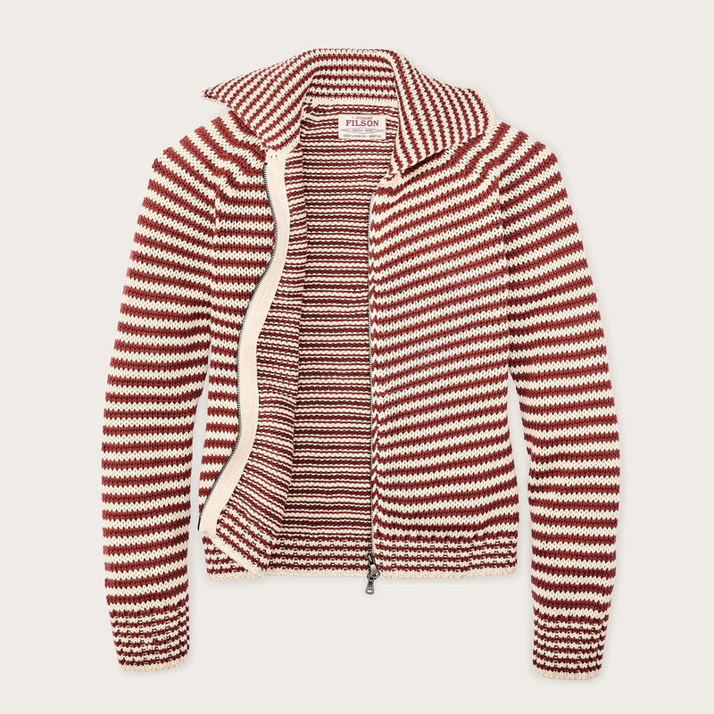 Women's cotton full-zip cardigan by Filson | Brick / sand stripe (Red)
