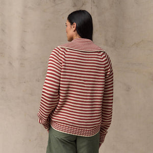 Women's cotton full-zip cardigan by Filson | Brick / sand stripe (Red)