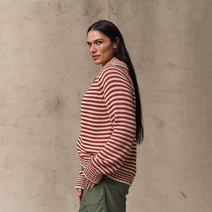 Women's cotton full-zip cardigan by Filson | Brick / sand stripe (Red)