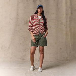 Women's cotton full-zip cardigan by Filson | Brick / sand stripe (Red)