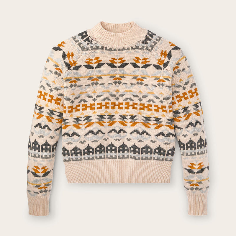 Women's fair isle merino sweater by Filson | Cream / blue jacquar (Beige)
