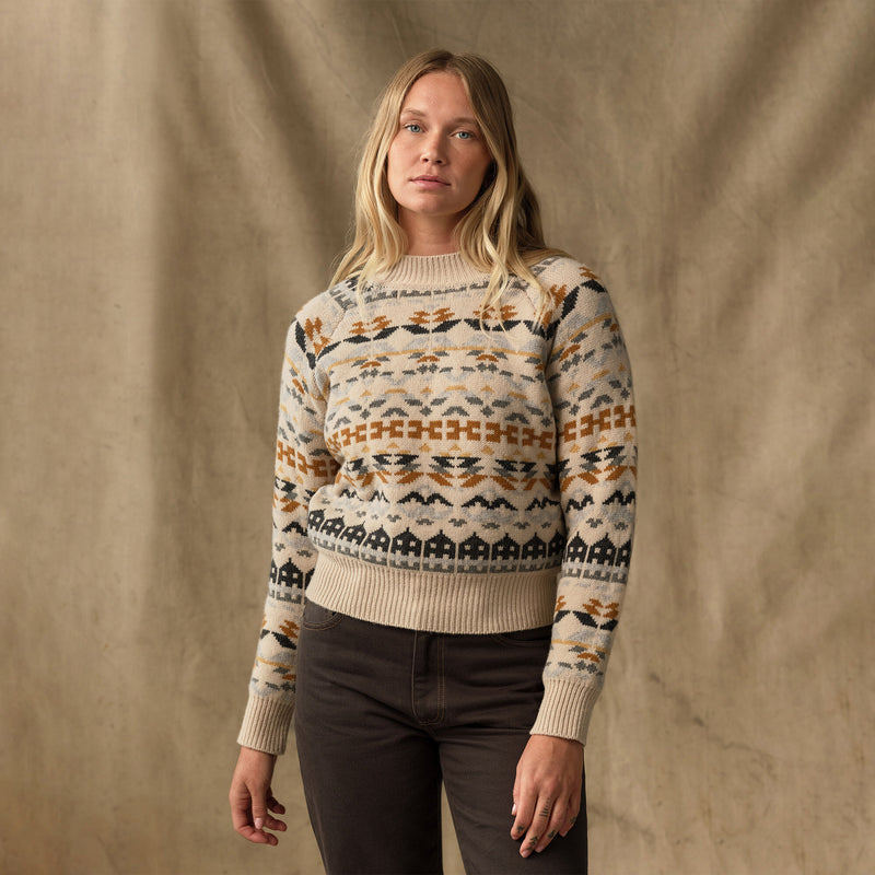 Women's fair isle merino sweater by Filson | Cream / blue jacquar (Beige)