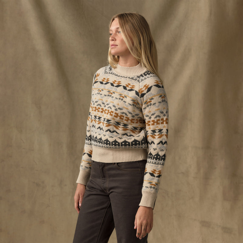 Women's fair isle merino sweater by Filson | Cream / blue jacquar (Beige)