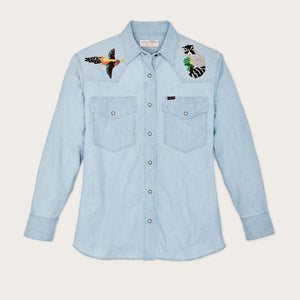 Women's embroidered western shirt by Filson | Light indigo chambra (Blue)