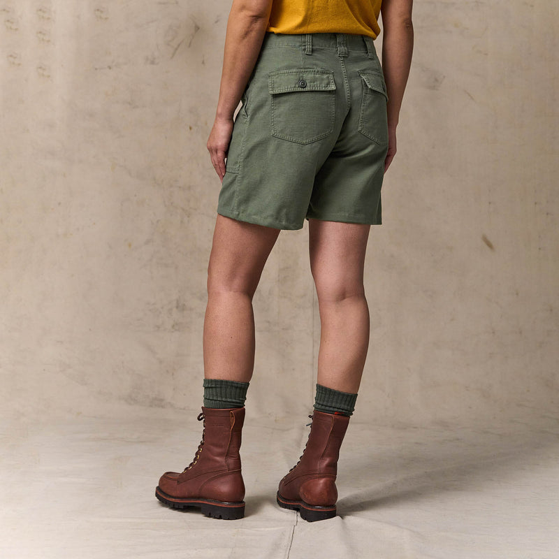 Women's reverse sateen supply shorts by Filson | Service green (Green)