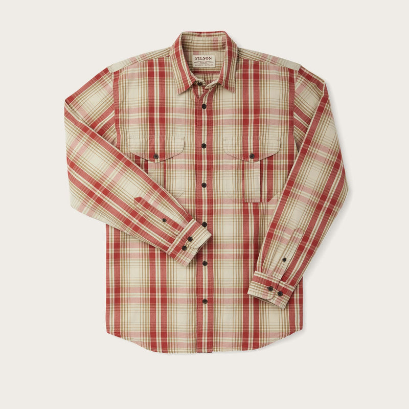 Filson's washed feather cloth shirt by Filson | River rock faded red (Red)