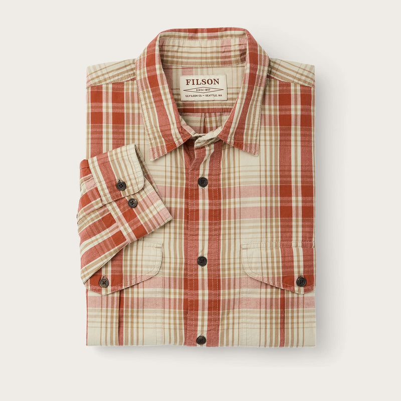 Filson's washed feather cloth shirt by Filson | River rock faded red (Red)