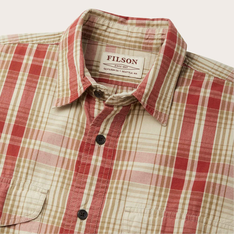 Filson's washed feather cloth shirt by Filson | River rock faded red (Red)