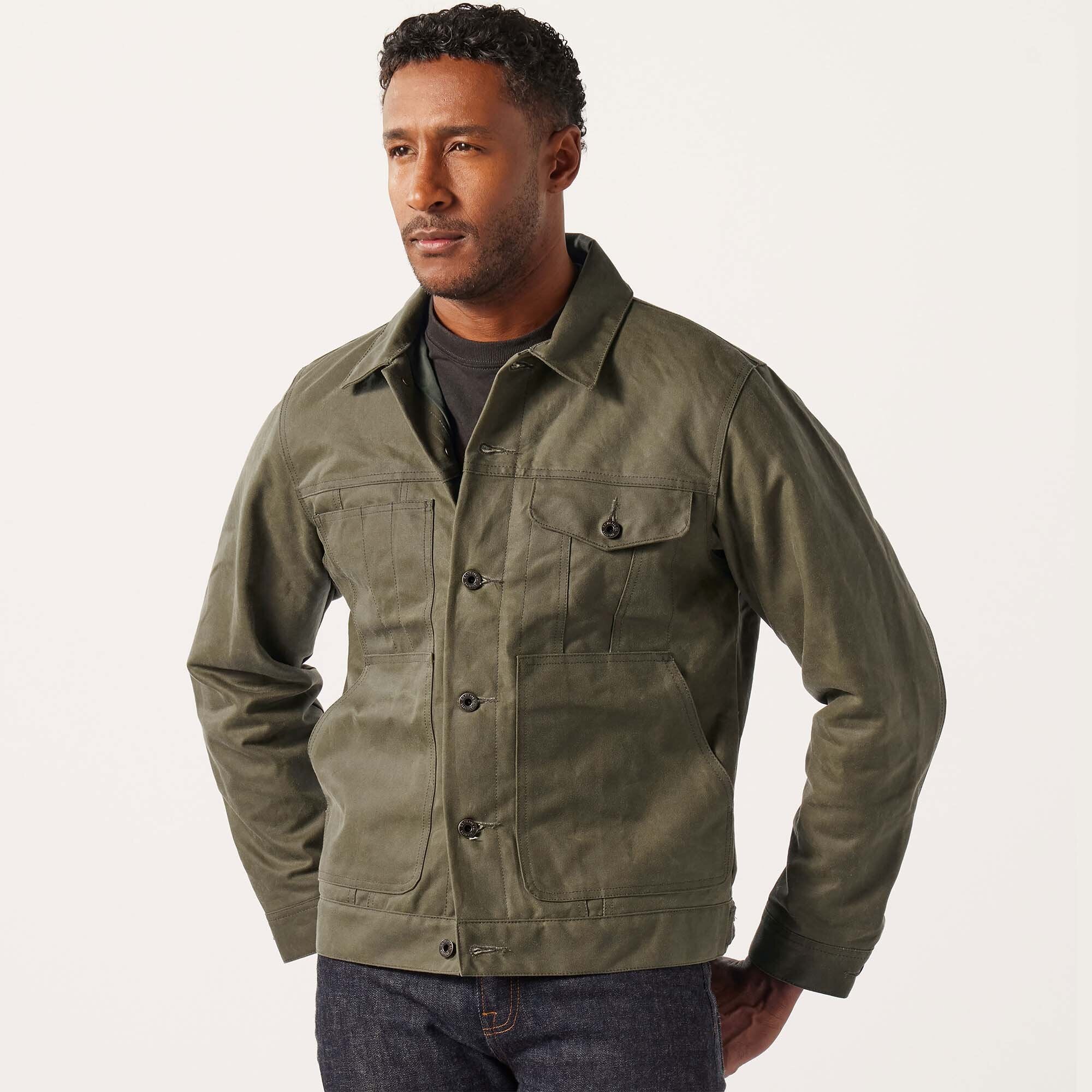 Filson Guide Jacket Tin cloth short lined cruiser jacket by Filson | Military green (Green)